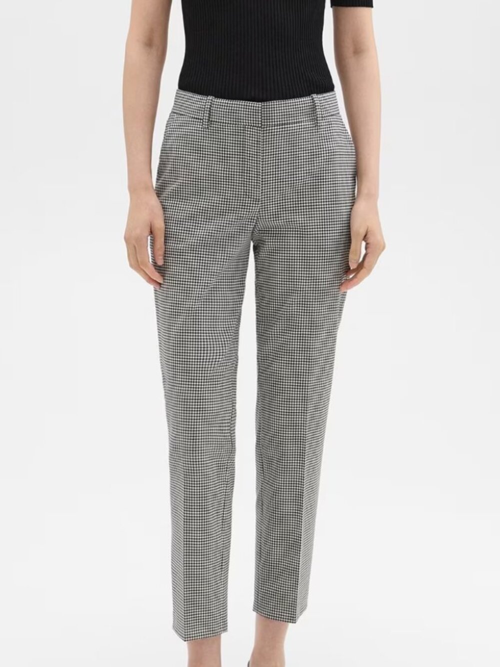 Theory Treeca Houndstooth Plaid Tailored Stetched Wool Trousers Pants Size 8